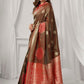 Rajwada Olive Brown and Red Silk Blend Woven Saree For Women