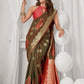 Rajwada Olive Brown and Red Silk Blend Woven Saree For Women