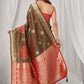 Rajwada Olive Brown and Red Silk Blend Woven Saree For Women
