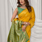 Rajwada Yellow and Green Silk Blend Woven Saree For Women