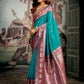 Rajwada Teal Green Silk Blend Woven Saree For Women