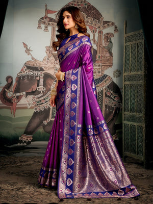 Rajwada Purple Silk Blend Woven Saree For Women