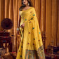 Rajwada Yellow Cotton Blend Woven Saree For Women