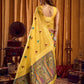 Rajwada Yellow Cotton Blend Woven Saree For Women