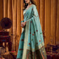 Rajwada Green Cotton Blend Woven Saree For Women