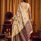 Rajwada Cream Cotton Blend Woven Saree For Women