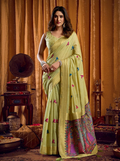 Rajwada Light Green Cotton Blend Woven Saree For Women