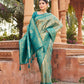 Rajwada Teal Blue Silk Blend Woven Banarasi Saree For Women