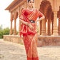 Rajwada Red Silk Blend Woven Banarasi Saree For Women
