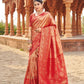 Rajwada Red Silk Blend Woven Banarasi Saree For Women