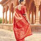 Rajwada Red Silk Blend Woven Banarasi Saree For Women