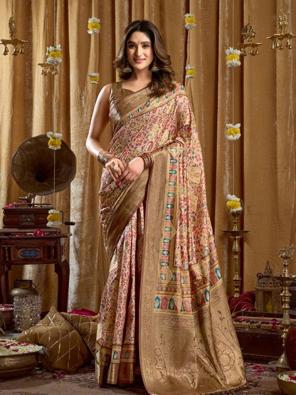 Rajwada Multicolour Silk Blend Printed Banarasi Saree For Women