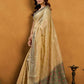 Rajwada Light Yellow Cotton Blend Woven Saree For Women