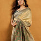 Rajwada Light Yellow Cotton Blend Woven Saree For Women