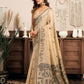Rajwada Beige Cotton Blend Printed Saree For Women