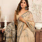 Rajwada Beige Cotton Blend Printed Saree For Women