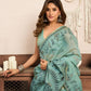 Rajwada Light Blue Cotton Blend Printed Saree For Women