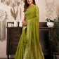 Rajwada Olive Green Cotton Blend Woven Saree For Women