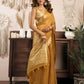 Rajwada Yellow Cotton Blend Woven Saree For Women