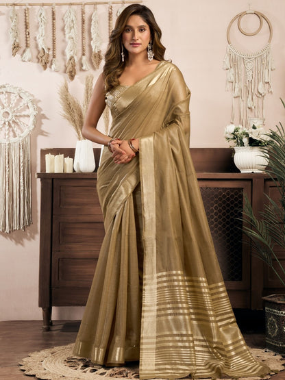 Rajwada Grey Cotton Blend Woven Saree For Women