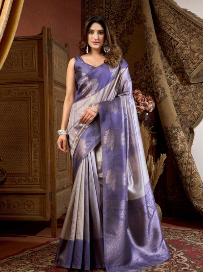 Rajwada Lavender Cotton Blend Printed Saree For Women
