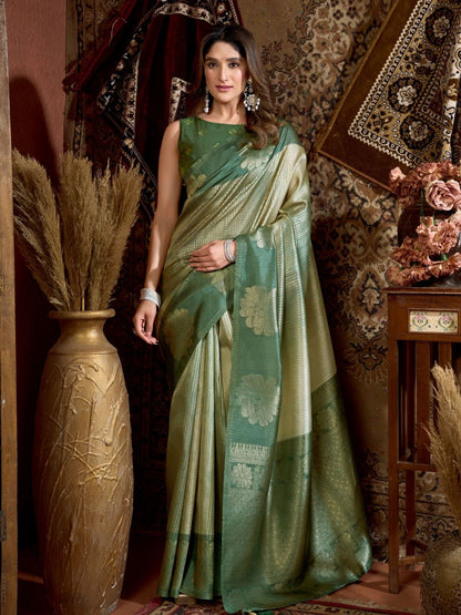 Rajwada Green Cotton Blend Printed Saree For Women