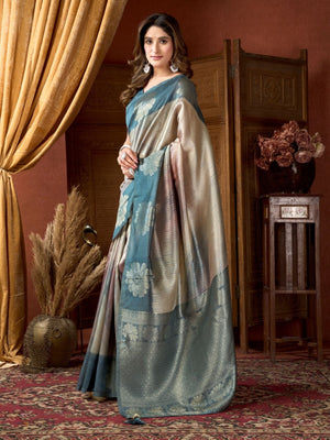 Rajwada Teal Green Cotton Blend Printed Saree For Women
