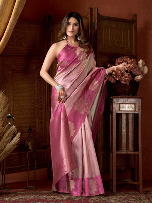 Rajwada Pink Cotton Blend Printed Saree For Women
