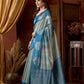 Rajwada Teal Blue Cotton Blend Printed Saree For Women