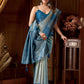 Rajwada Teal Blue Cotton Blend Printed Saree For Women