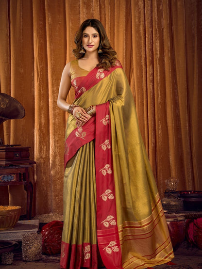 Rajwada Olive Silk Blend Woven Saree For Women