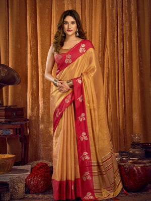 Rajwada Red and Gold Silk Blend Woven Saree For Women