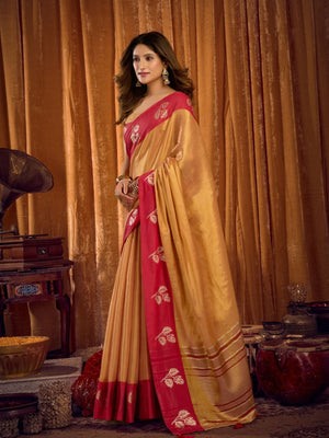 Rajwada Red and Gold Silk Blend Woven Saree For Women
