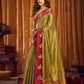 Rajwada Red and Olive Silk Blend Woven Saree For Women
