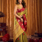 Rajwada Red and Olive Silk Blend Woven Saree For Women