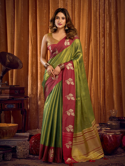 Rajwada Green Silk Blend Woven Saree For Women