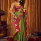 Rajwada Green Silk Blend Woven Saree For Women