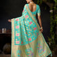 Rajwada Turquoise Silk Blend Woven Saree For Women