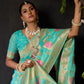 Rajwada Turquoise Silk Blend Woven Saree For Women