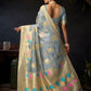 Rajwada Grey Silk Blend Woven Saree For Women