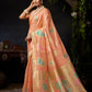 Rajwada Peach Silk Blend Woven Saree For Women