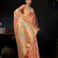 Rajwada Peach Silk Blend Woven Saree For Women