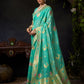 Rajwada Turquoise Silk Blend Woven Saree For Women