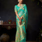Rajwada Turquoise Silk Blend Woven Saree For Women