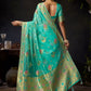Rajwada Turquoise Silk Blend Woven Saree For Women
