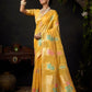 Rajwada Yellow Cotton Blend Woven Saree For Women