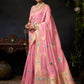 Rajwada Light Pink Cotton Blend Woven Saree For Women