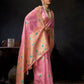 Rajwada Light Pink Cotton Blend Woven Saree For Women