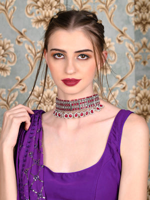Rajwada Women Red And White Choker Necklace Set