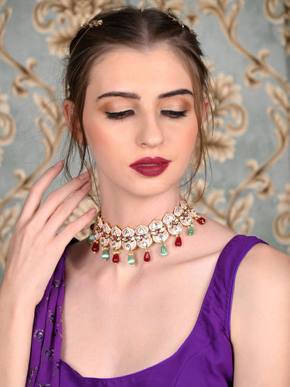 Rajwada Women Multicolored Meenakari Choker Necklace Set